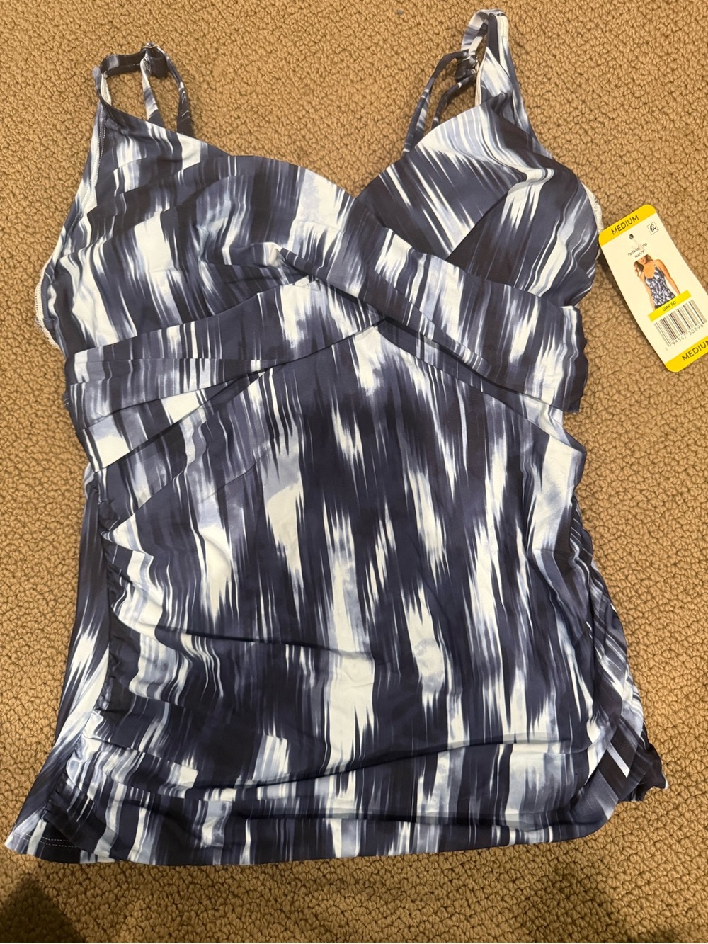 Anne Cole Navy and White Brushstroke Swim Camisole
